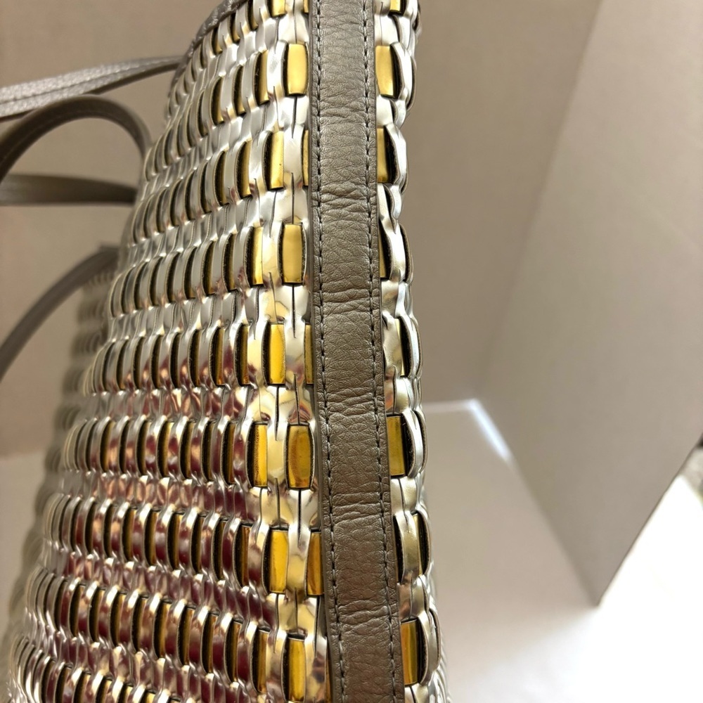 Botkier Large Silver/ Gold Metallic New York Leather Woven Tote Bag Purse - Picture 11 of 15